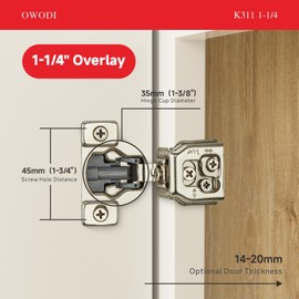 OWODI 40 Pack 3/4 Inch Overlay Soft Close Hinges for Face Frame Cabinet Door Concealed Hinge 105 Degree 3D Technology 35mm Cup Diameter with Screws, Satin Nickel, Self Closing