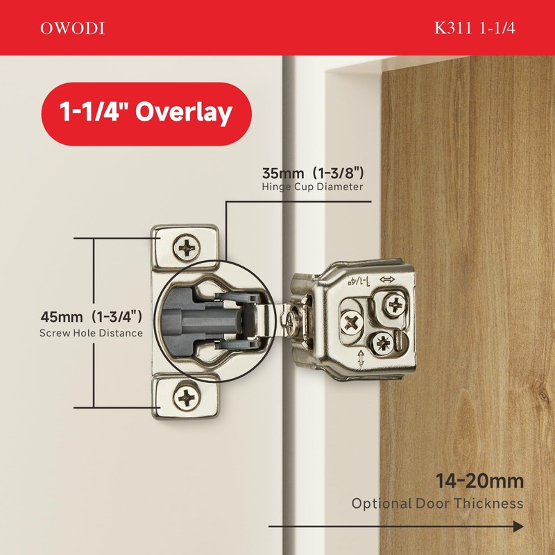 OWODI 40 Pack 3/4 Inch Overlay Soft Close Hinges for