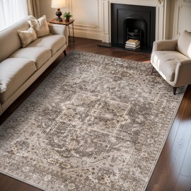 tchdio 5X7 Area Rugs for Living Room, Machine Washable Rugs for Bedroom Vintage Distressed Large Living Room Rugs Brown Traditional Bedroom Carpet Rug for Dining Room