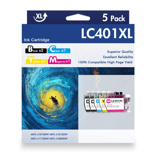 For Brother 5 Pack LC-401 XL Ink Cartridges for Brother