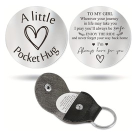 Pocket Hug Token, Long Distance Relationship Encouragement Keepsake Gifts, Thinking of You Gifts Special Gifts Pocket Hugs Double Sided Inspirational Pocket Hug Token Gift with Leather Keychains