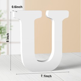 WOODOUNAI 8 Inch White Wood Letters Unfinished Wood Letters for Wall Decor Decorative Standing Letters White Block Letters for Wall Decoration for Craft Home Party Projects (U)