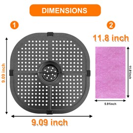 Air Fryer Grill Pan For Gourmia GAF798 7QT Air Fryers, 9.1IN Upgraded Square Nonstick Air Fryer Grill Crisper Plate, Air Fryer Crisper Tray Rack Grate Grid for Gourmia 7Quart Air Fryer