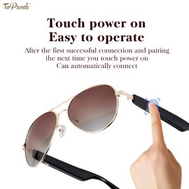 ToPanda Smart Audio Glasses (3rd Gen), TWS Open Ear Speakers with Bluetooth 5.0 Connectivity for Gaming Meeting.(Black/Gloden-Sunglasses Lenses)