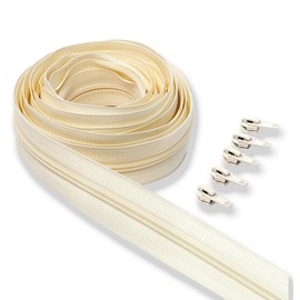 IPEA Cerniera Lampo Bianco Panna Continua lunga 5 Metri + 15 Cursori in Metallo, Catena misura 5, Made in Italy, Cerniere in Nylon, Zip, Tagliabile per Cucito al Metro - Larghezza 30 mm - Bianca