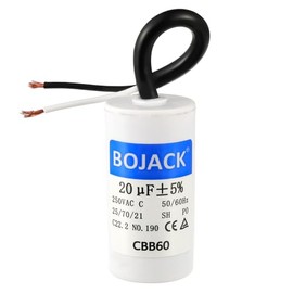Capacitor de funcionamiento BOJACK 20 uF MFD 250V AC 20 MFD CBB60 2 cables 50/60Hz Cilindro Capacitor de funcionamiento del motor para ventilador del motor, compresor de aire y compresor de aire