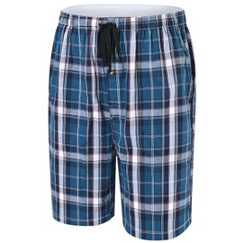 JINSHI Mens Cotton Lounge Shorts Pyjamas Bottoms Checked Woven Nightwear Sleepwear PJ Shorts Button Fly 3-Pack Size M