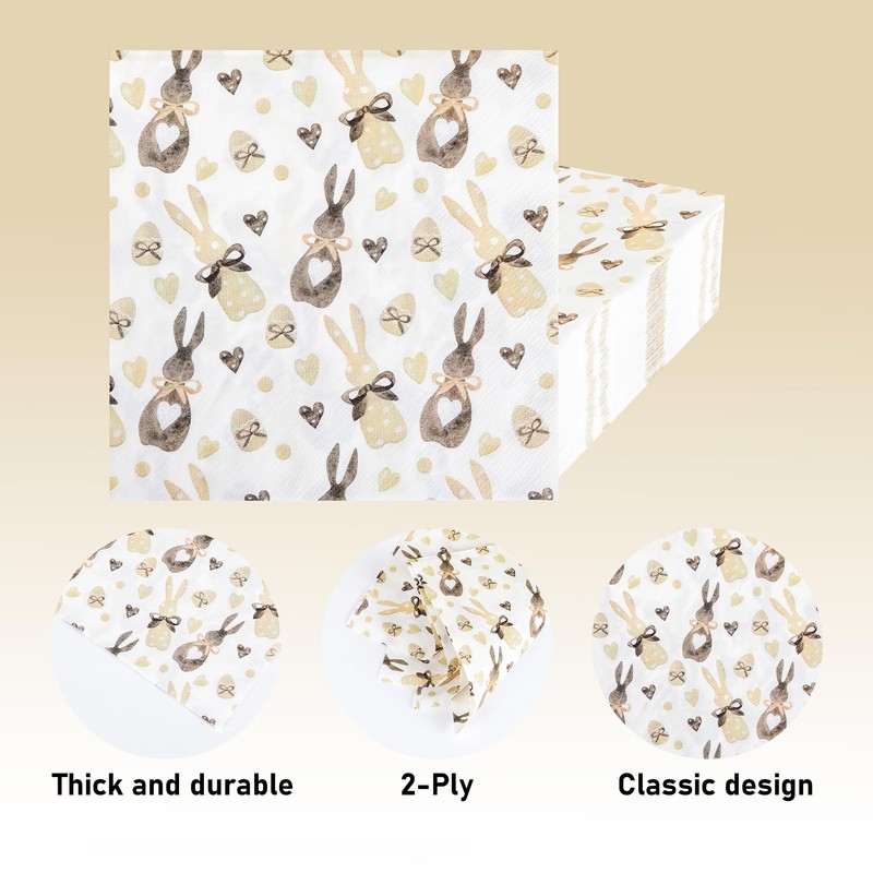 100Pcs Easter Bunny Paper Napkins Rabbits Eggs Disposable Party Napkins