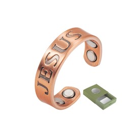 YINOX 2.3 Inch Pure Copper Magnetic Ring for Men and Women, 4 Strong Magnets Effectively Relieve Arthritis and Migraines, Christian Jesus Magnetic Jewellery, Freely Adjustable, Copper