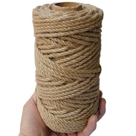 ILIKEEC 5mm Jute Twine, 164 Feet Braided Natural Jute Rope, Heavy Duty and Thick Twine Rope for DIY Artwork, Bundling, Home Decor, Gardening Applications (5MM 164FT)