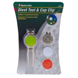 JEF World of Golf JR153 Metal Divot Golf Tool and Cap Clip with 3 Ball Markers