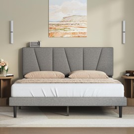 Twolike Full Bed Frames with Headboard Upholstered Platforms Bed, Strong Weight Capacity,No Box Spring Needed,Mattress Foundation, Easy Assembly,Light Grey