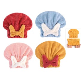 LALOCAPEYO 4 Pcs of Bow Tie Hair Wrap Towel Cute Wet Hair High Water Absorption Towel Quick Drying Towel Thickened Ultra Strong Water Absorption Quick Drying Hat Shower Accessories for Wet Hair (4)