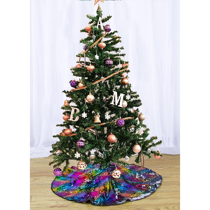 Christmas Tree Skirt 24 Inches Rainbow to Silver Reversible Sequin
