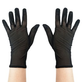 Luwint Black Mesh Gloves Short Elastic Breathable Elegant Gloves Sheer Sun Protection Finger Gloves for Wedding Opera Party Driving (Wrist Gloves, Black)