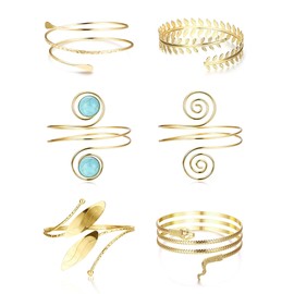 LOLIAS 6Pcs Cuff Bracelets for Women Upper Arm Cuff Jewelry Open Armlets Armband Jewelry Coil Upper Arm Bracelet Bangle Adjustable Armband Jewelry Set