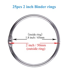 AKONEGE 2 Inch (25 Pack) Loose Leaf Binder Rings, Nickel Plated Steel, Silver, for School, Home, Office
