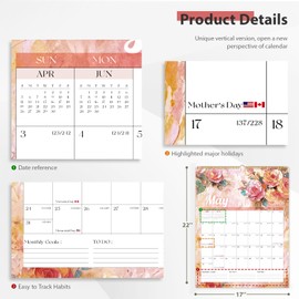 2025 Wall Calendar Planner Hanging Spiral Bound Calendars 17" x 22", Use Jul 2025 - Dec 2026,Flowers