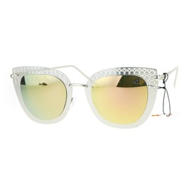 Womens Sunglasses Square Butterfly Metal Cutout Frame UV400 Silver, Peach Mirror