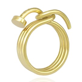 Newstyle WON 18K Gold Plated Knot Ring - Stylish & Unique Spiral Design for Men & Women - Stainless Steel Nail Rings Size 9