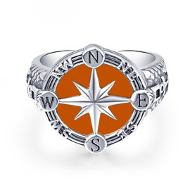 KINGWHYTE Compass Mens Ring 925 Sterling Sliver Red Onyx Oxidized Silver Signet Anchor Vintage Men Ring for Men Women Boy, Onyx