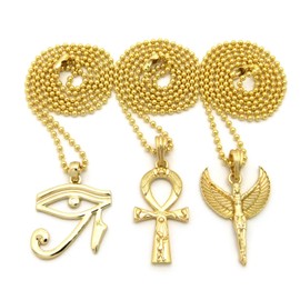 NEW EYE OF HERU, ANKH CROSS & ANGEL PENDANT &BALL CHAINS 3 NECKLACE SET - RC1417G
