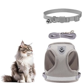 1 Stes Kitten Harness and Lead Set, Escape Proof Cat Harness with Leash, Adjustable Vest for Small Pets, Breathable Polyester Material, Reflective Design for Night Walking, Size XS, Gray