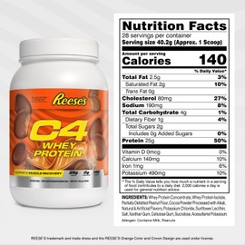 Cellucor Cellucor C4 Whey Protein Powder, Reese's Peanut Butter & Chocolate - 25g Protein, 0g Added Sugar, 140 Calories Per Serving, Supports Muscle Recovery, 28 Servings, Premium Whey for Post-Workout