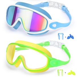 EverSport Goggles for Kids 6-14, 2 Pack Swimming Goggles, Clear Vision Anti-fog Pool Swim Goggles with Nose Cover Wide View Water Swim Mask for kids Toddler Girls Boys Teens age 4-7 8-14 8-12 3-5 3-6