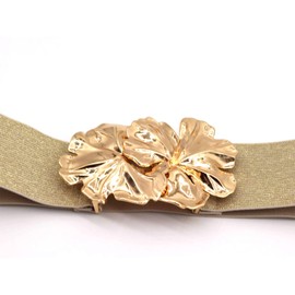 Gold Belts for Women Dresses Flower Buckle Stretch Lady Women Belts Women's Elastic Vintage Wide Waist Belt Simple Ladies Womens Belts Elastic Wide Waist Belt Waistband Stretchy Cinch Belts