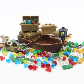 Pirate Treasure Building Game Toys with Diamonds & Crystals & Money & Gems & Pistol & Treasure Chest & Boat Gift for Boys and Girls Compatible with Big Brands