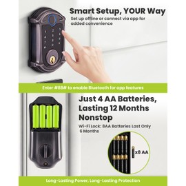 MENDOCK Keyless-Entry Deadbolt Smart Lock Waterproof IP56 Digital Exterior Locks for Front Door,WiFi Smartphone Control Fingerprint Door Lock with Keypad and Key Fob,Venetian Bronze - UF02L-GW-B