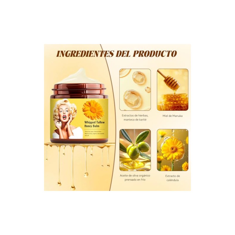 Crema Cebo Res Cara Hidratante Facial Sebo Batido Miel Rostro