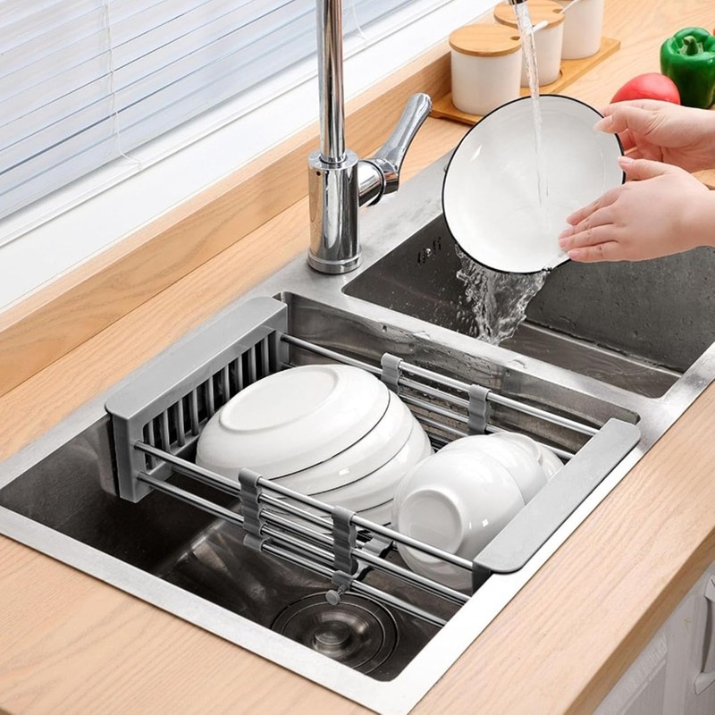 Extend Kitchen Sink Drain Basket,Stainless Steel Retractable Sink Rack,Over Sink