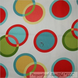 Signature BonEful Fabric FQ Cotton DECOR Red Circle Ring Dot Natural America Baby Nursery