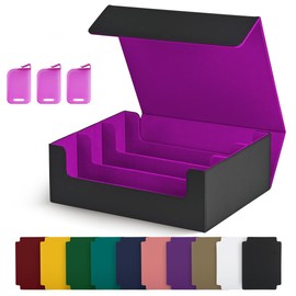 UAONO Card Storage Box for Trading Cards, 1800+ PU Leather Commander Card Deck Case, Magnetic Closure Holder Fits for Magic Game (Black&Purple)