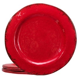 LEHAHA Melamine Plates, Rustic Outdoor Melamine Dinner Plates Set of 6, 11 inches, Large Dessert Plate Set Serving Dishes for Indoors and Outdoors, Unbreakable and Dishwasher Safe