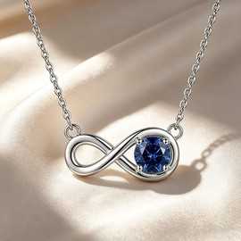 Molioaki 925 Sterling Silver Infinity Necklace for Women, Round Blue Cubic Zirconia Infinity Pendant Necklace, September Birthstone Jewelry (Style 1)