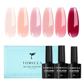 TOMICCA UV Nagellack Set, 6 Farben Nude Rosa, Transparentes Rot, Naturfarbe Gel Nagellack, Natur Gellack Soak-Off UV LED Manicure Gel Lacquer Varnish für Nagelstudio DIY Home, 8ml