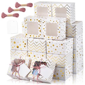 KPOSIYA KPOSIYA 30pcs Christmas Cookie Boxes for Gift Giving, 4x4x2.5in White Bakery Boxes with Window for Treat and PastryHoliday Small Treat Boxes for Dessert, Donut, Mini Cake,Thanksgiving