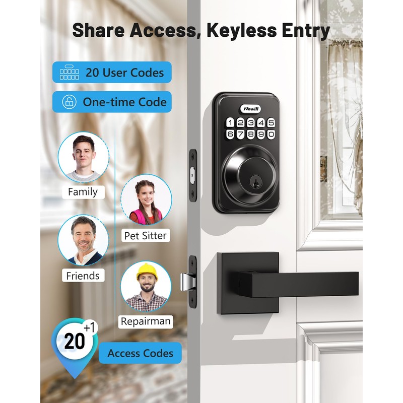 Zowill Keyless Entry Door Lock with 2 Lever Handles, Zowill