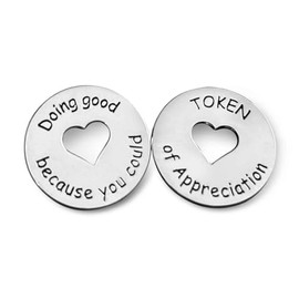 Trainers Warehouse Heart Tokens (10/Set) | Show Your Appreciation for a Colleague, Friend, or Perfect Stranger | "Token of Appreciation" on one Side, "Doing Good Because You Could!" on Reverse