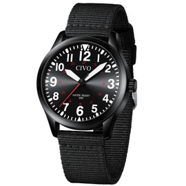 CIVO Watches Men Sport Stylish: Quartz Big Numbers Easy Read Wristwatch - Analogue Black Military Nylon Straps