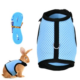 Tibapla Adjustable Rabbit Harness with Elastic Lead, Recall Lead for Small Animals, Mesh Rabbit Harness, Kitty Harness and Lead for Bunny, Cat, Little Pet, Small Animal (Blue, S)