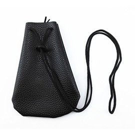 Yueton Litchi Stria Drawstring Soft PU Leather Fashion Shoulder Bag Neck Bag Cellphone Case Cover Pouch, Coin Bag, Wallet Hand Purse, Carry Gadget Bag (Black)