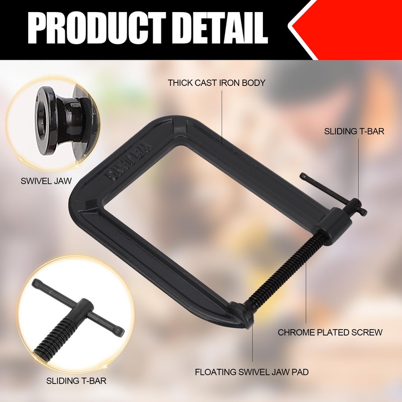 Deep Throat C Clamps 8 inch for Woodworking Deep Steel
