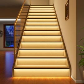 Intelligent Motion Sensor Led Stair Lights Indoor, Interior Lights for Stairs, 16 Stairs 40Inch Length (100cm) cuttable and Versatile LED Step Lights(Warm Yellow 3000K, 16 Stairs)