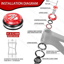 BUCKLOS 1-1/8 Bike Headset MTB Threadless 34 44 44-50.6 44-55 44-56 41.8-52mm, Straight Tapered Tube Mountain Bikes Road Bicycle Double Sealed Bearings Headsets, for Frame Fork Expander Plug Star Nut