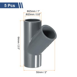 sourcing map 5 Pcs PVC Fitting, 3 Way 45 Degree 1" 0.8" PVC Connectors PVC Elbow PVC Pipe Fittings PVC Coupling PVC Furniture Corner Connector for DIY Garden Support Structure, Grey