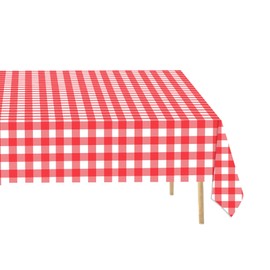 sunepany 2 Pcs Red Gingham Tablecloth 54 × 108 Inches Red and White Checkered Table Cloth Disposable Plastic Red Plaid Rectangular Tablecloth for Outdoor Picnic,Birthday,Party